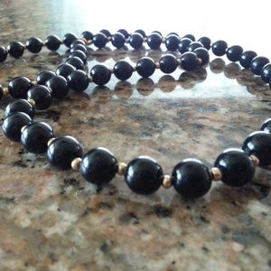 Beaded necklace vintage black gold rockabilly